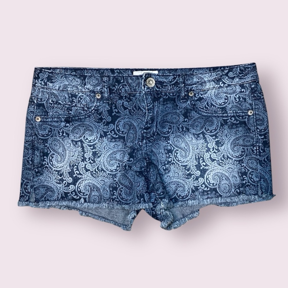 Denim paisley shorts